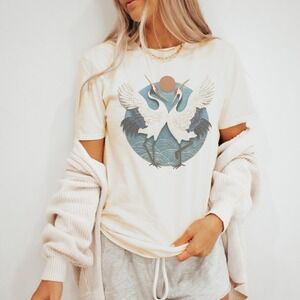 Symmetrical Cranes Drumsticks Graphic Tee Ornamental Bird Art